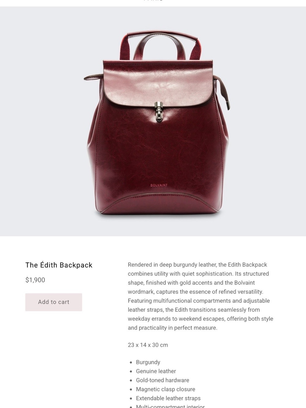 Edith Leather Backpack in Burgundy